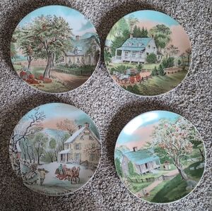 Currier & Ives Spring Summer Autumn Winter  Plate Collection 4 Plates Japan